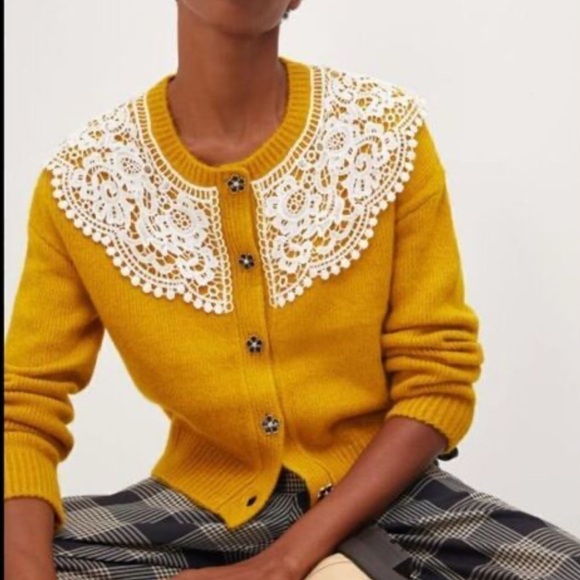 Anthropologie Sweaters - Anthropologie Maeve Lace Collar cardigan sweater front buttons size S